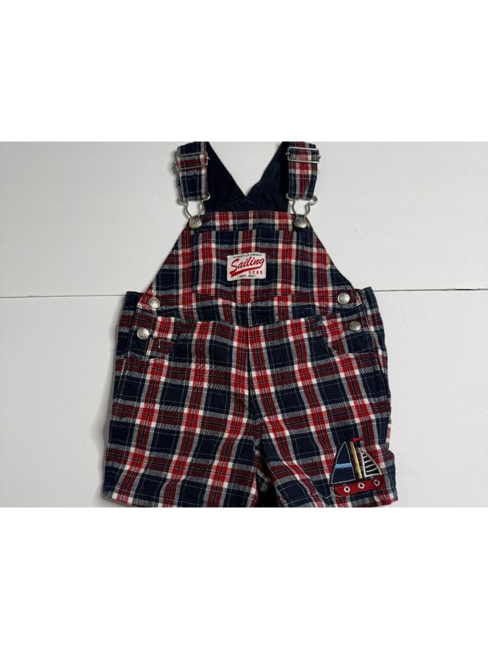 Koala Kids Baby Boys 12M Plaid Shortalls Overalls Nautical Sailing Gear